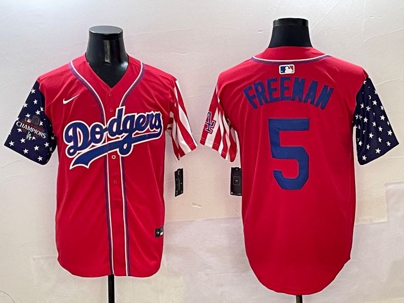 Men Los Angeles Dodgers #5 Freeman Red a generation of national flags Joint name 2025 Nike MLB Jersey style 5